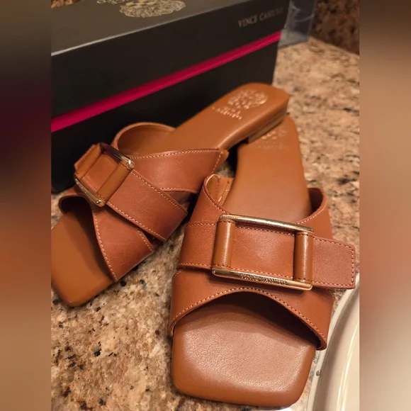 Brown Leather Slide Sandals - Picture 4 of 5